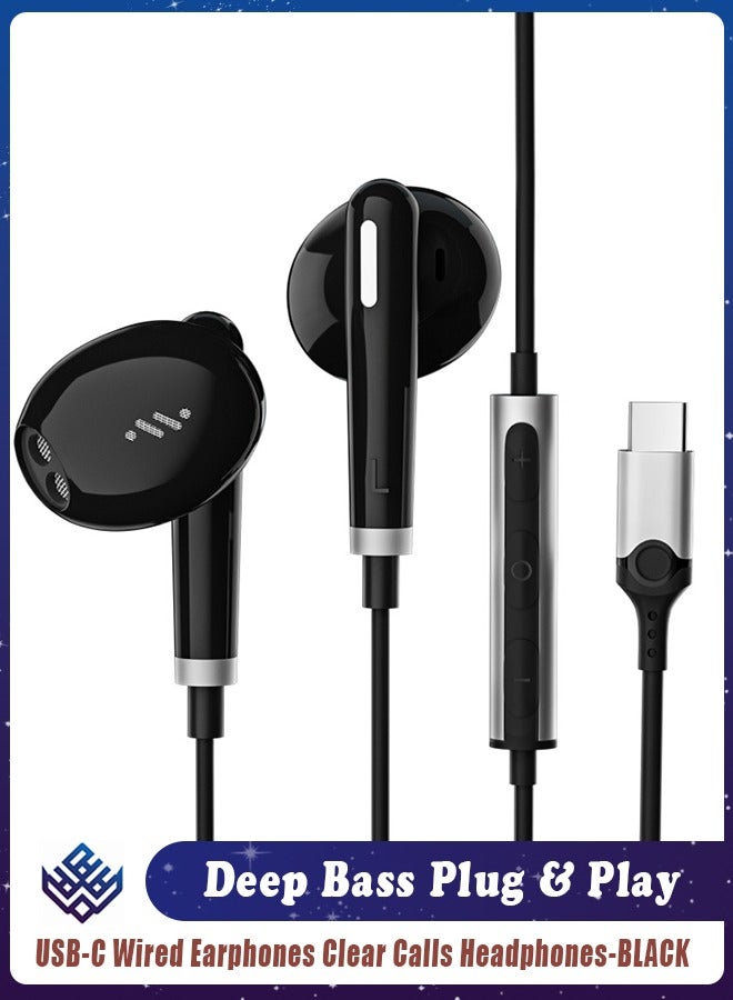 وايكيل سماعات أذن داخلية بمنفذ USB-C مع ميكروفون - متوافقة مع أجهزة iPhone وSamsung وiPad وأجهزة Surface المحمولة والمزيد - لون أسود - Image 1